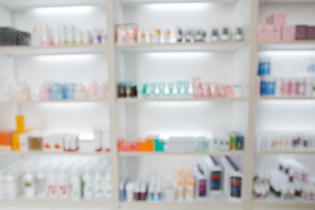 armário de remédios embaçado e loja de remédios e farmácia para segundo plano