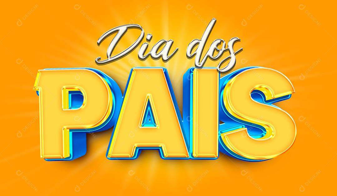 Dia dos Pais Texto 3D dourado e Azul para Composição PSD