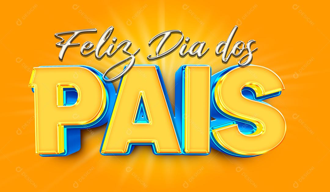 Feliz Dia dos Pais Texto 3D dourado e azul para Composição PSD