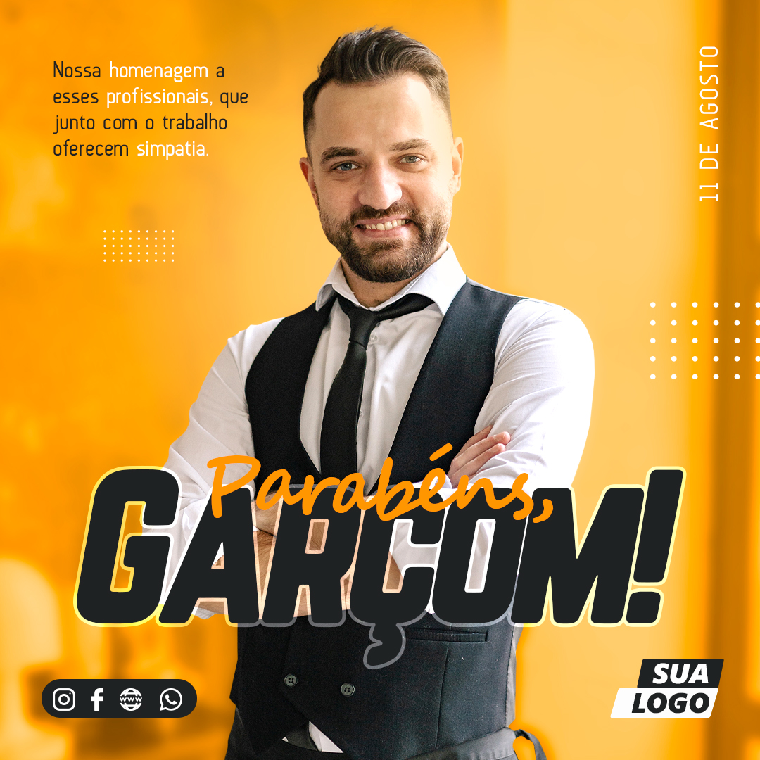 Social Media Dia do Garçom Parabéns PSD Editável