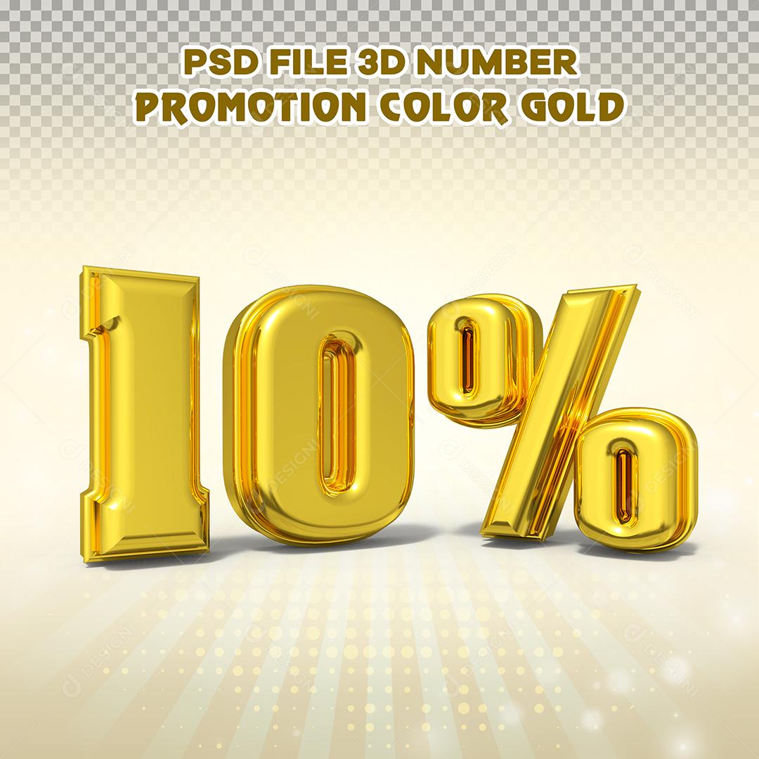 Número 3D 10% Dourado Elemento Para Composição PSD