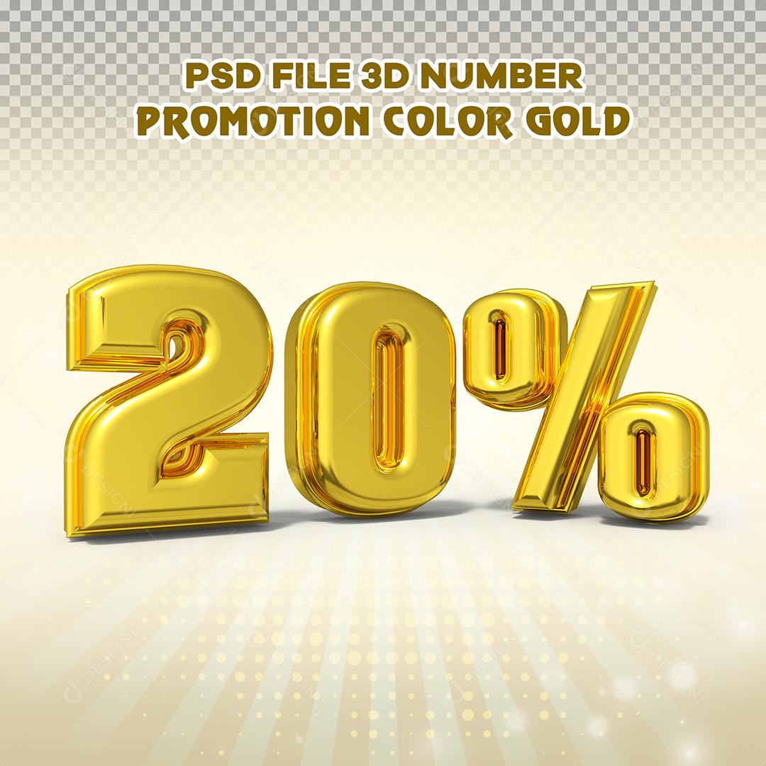 Número 3D 20% Dourado Elemento Para Composição PSD