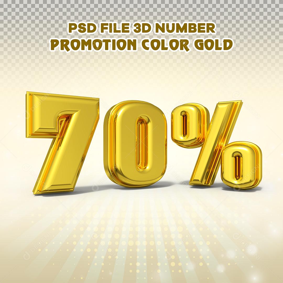 Número 3D 70% Dourado Elemento Para Composição PSD