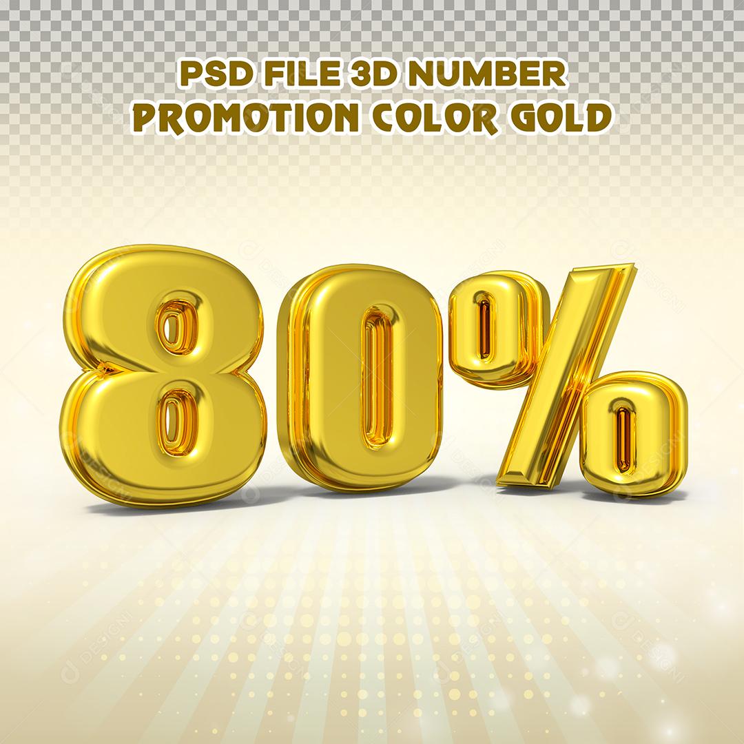 Número 3D 80% Dourado Elemento Para Composição PSD