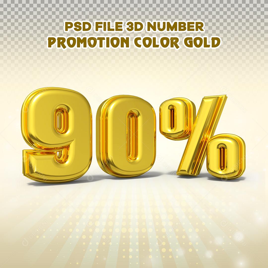 Número 3D 90% Dourado Elemento Para Composição PSD