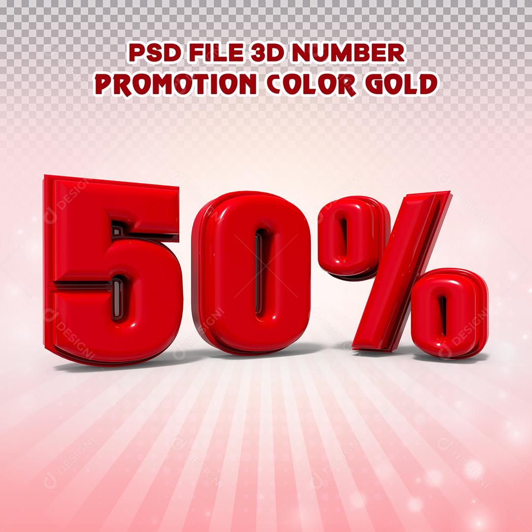 Número 3D 50% Vermelho Elemento Para Composição PSD