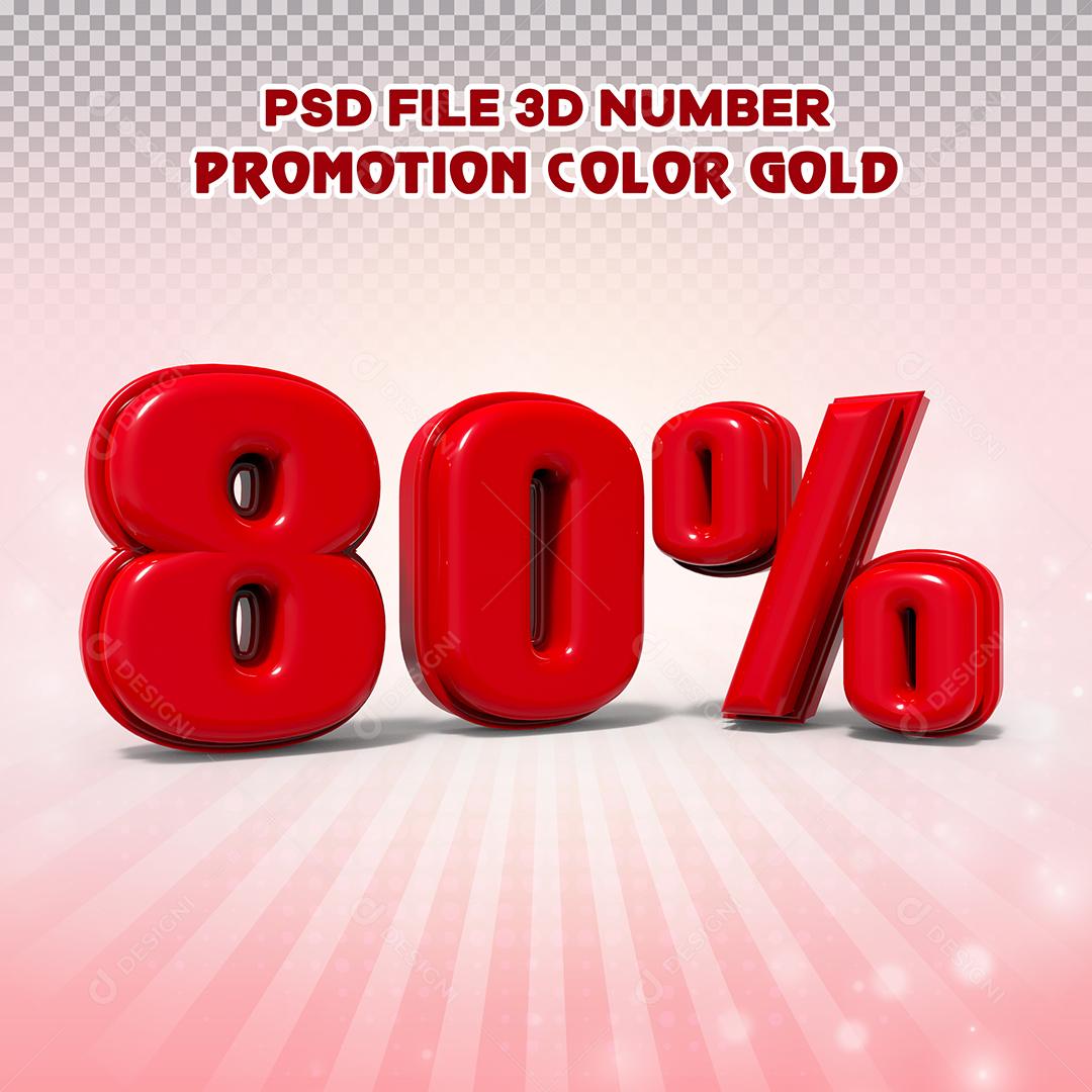 Número 3D 80% Vermelho Elemento Para Composição PSD