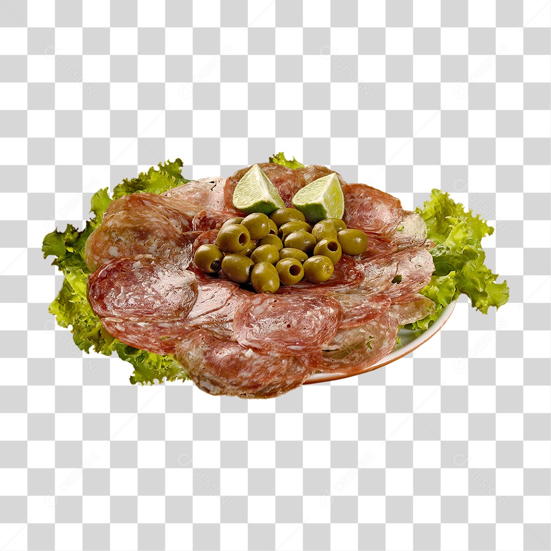 Porção de Salame com Azeitonas em Fundo Transparente PNG