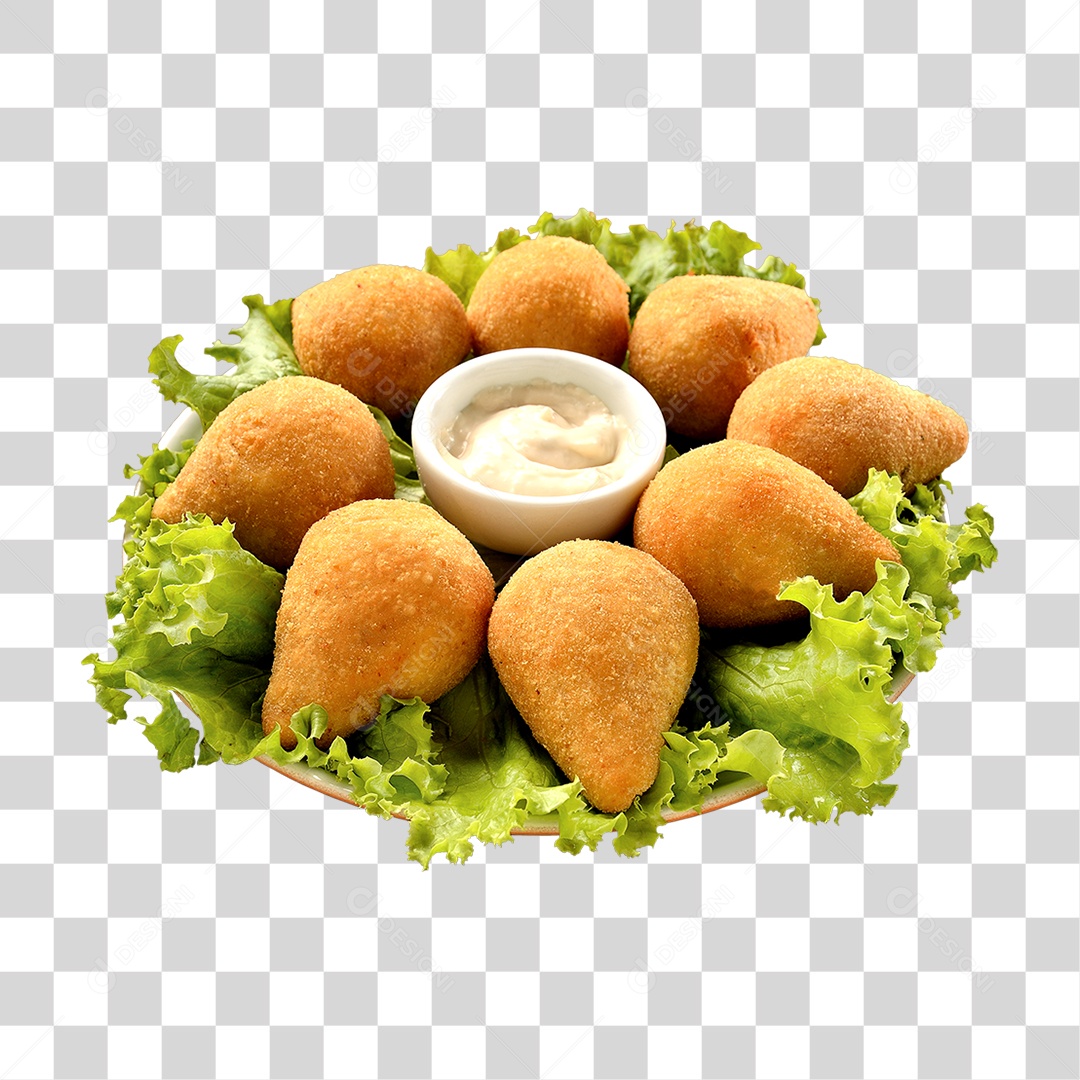 Porção de Coxinha de Frango com Molho Fundo Transparente PNG