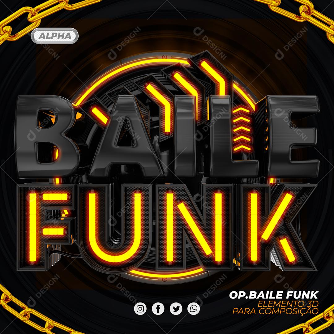 Selo 3D Baile Funk Luzes Neon Laranja Para Composição PSD