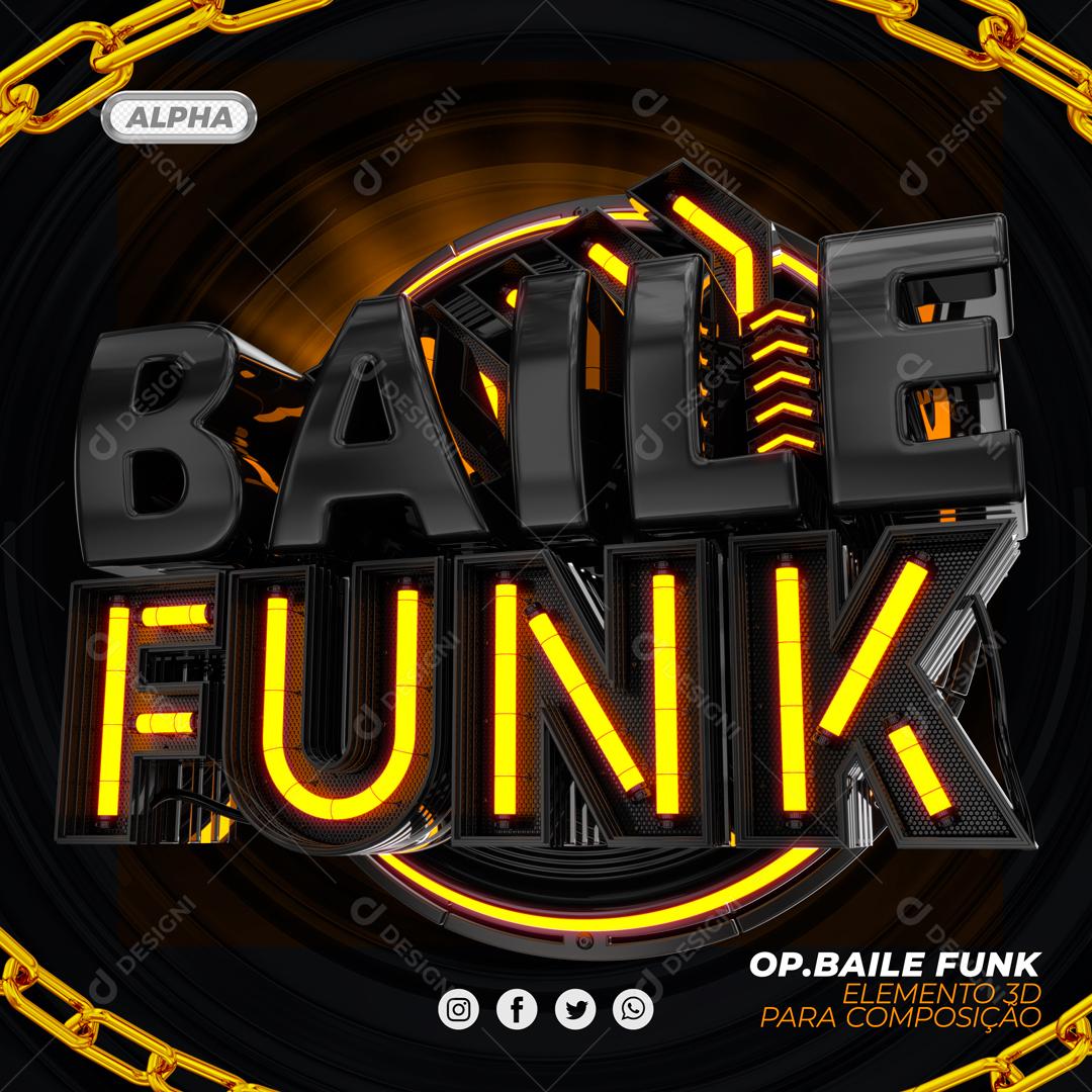 Selo 3D Baile Funk Luzes Neon Amarelo Para Composição PSD