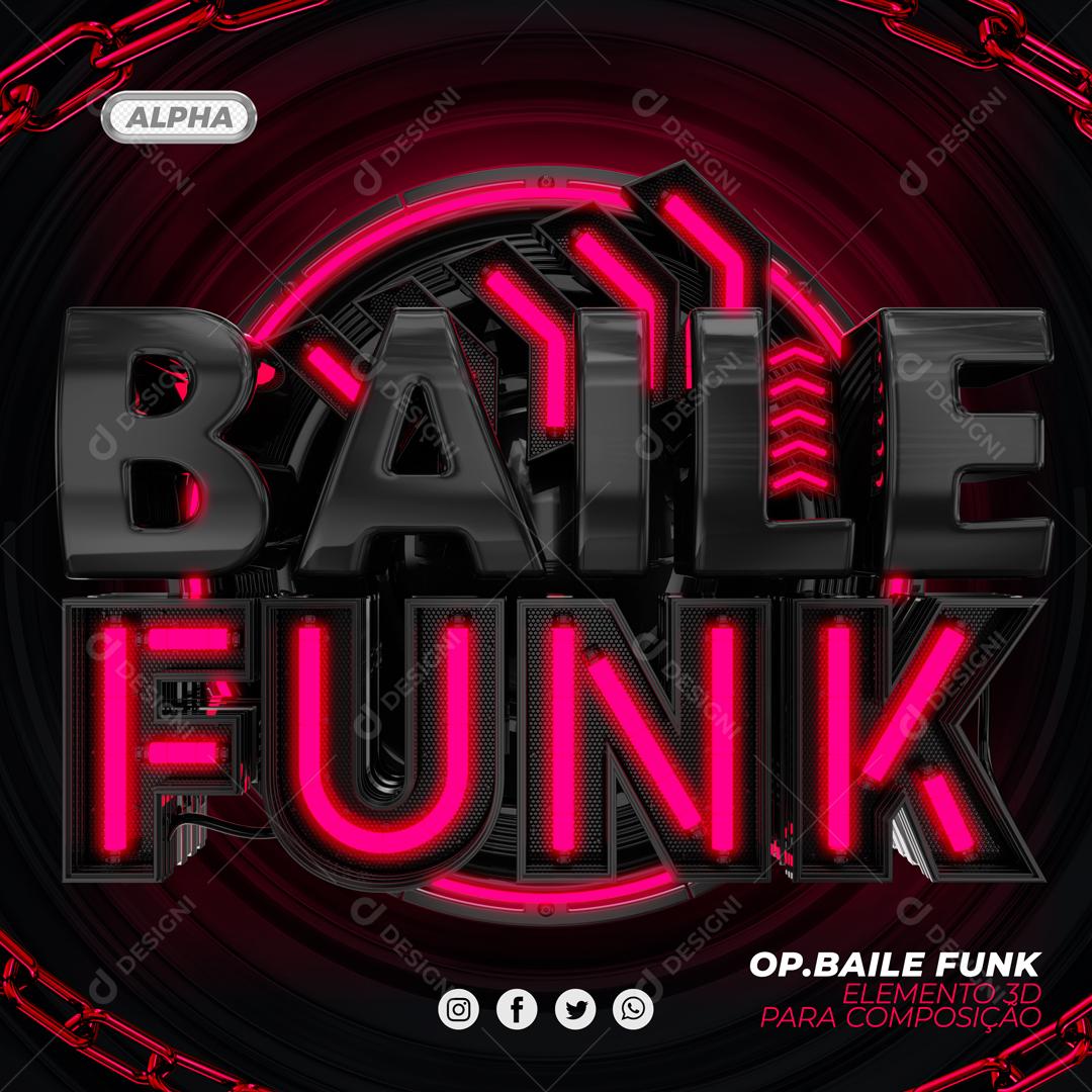 Selo 3D Baile Funk Luzes Neon Rosa Para Composição PSD