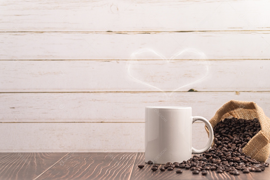 Adoro beber café, canecas de café e grãos de café