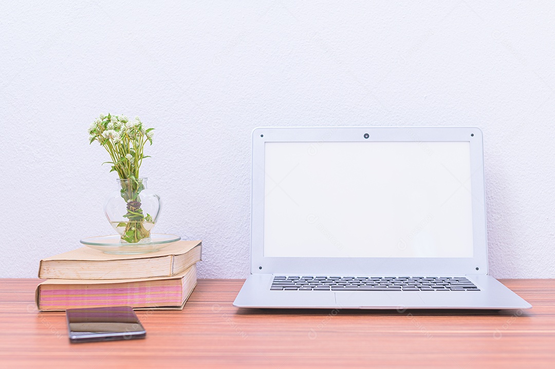 Computer, notebook and books, documents and stationery on your desk