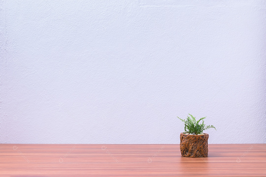 Vaso de plantas está na mesa do escritório
