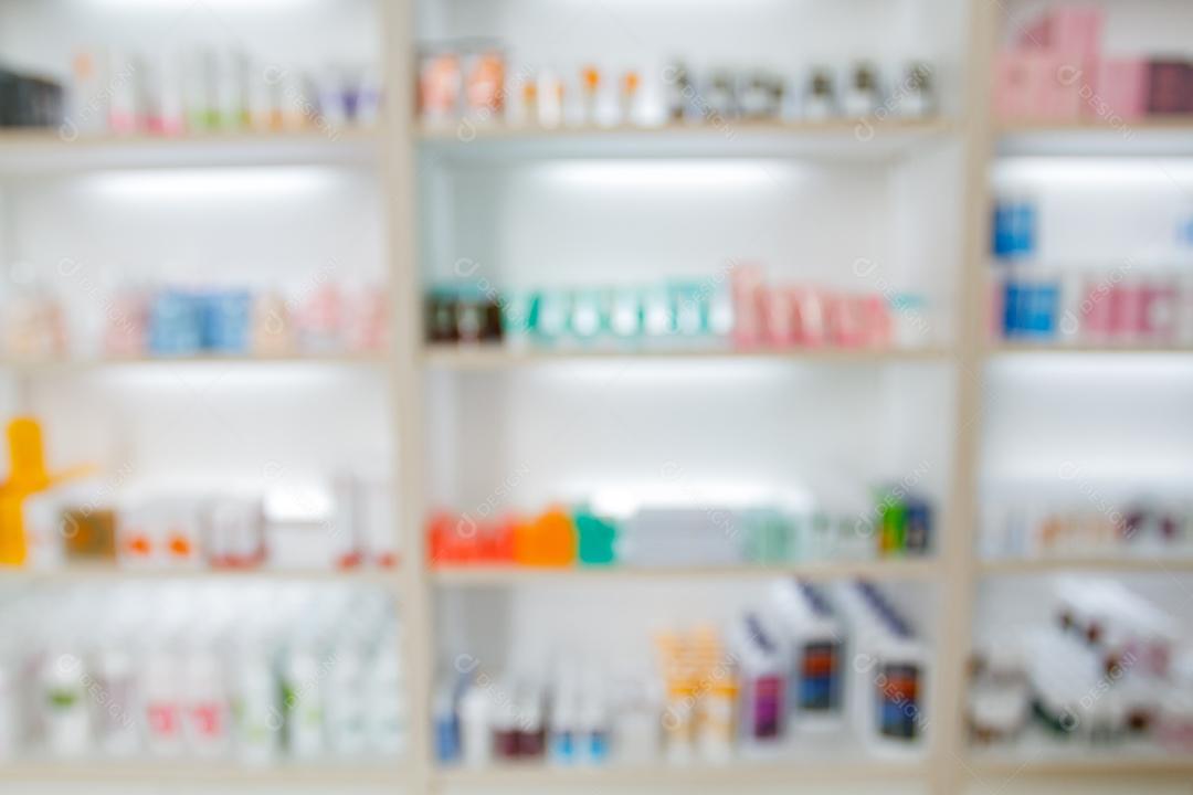 armário de remédios embaçado e loja de remédios e farmácia para segundo plano
