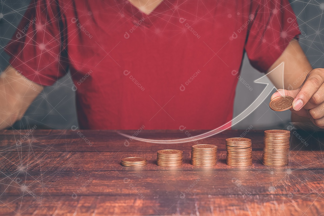 Conceito de investimento e crescimento financeiro Moedas empilhadas