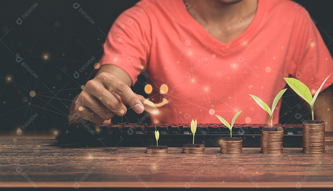 Ideia de investimento ilustração 3D de crescimento de negócios de moedas empilhadas