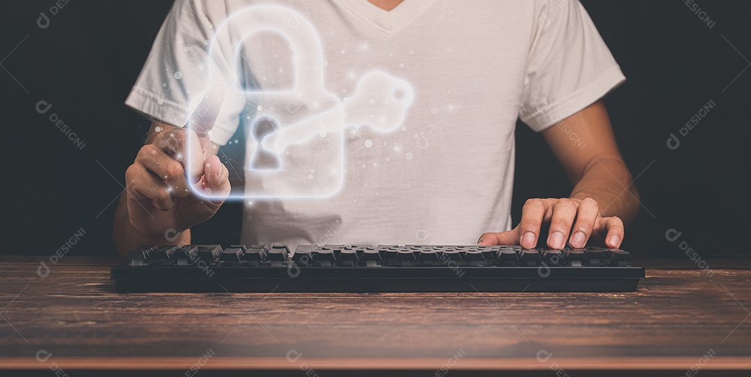 ilustração de computador do sistema de proteção de cadeado de ícone de holograma