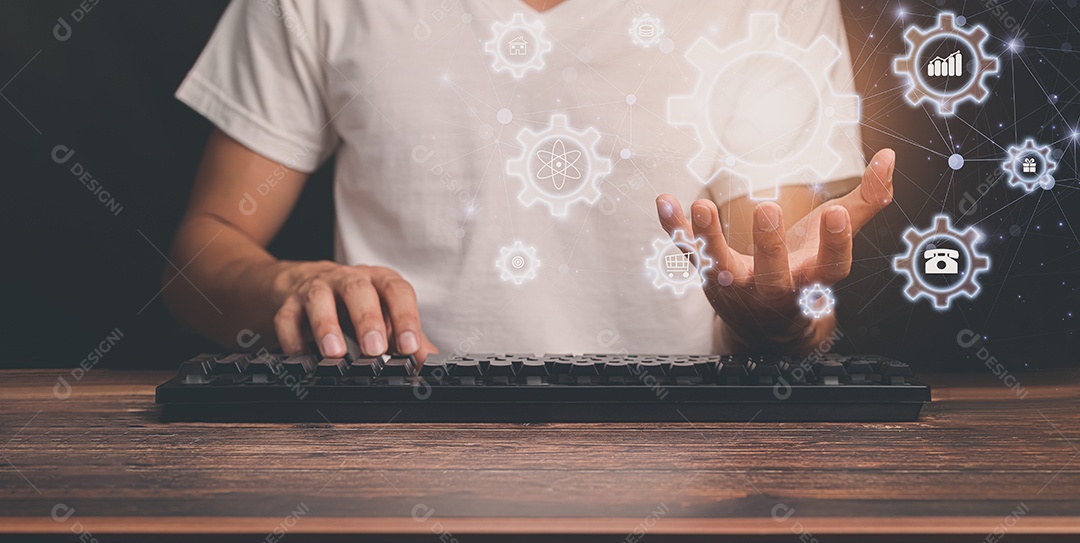 Pessoas estão escolhendo ícones para operar computadores ilustração 3D