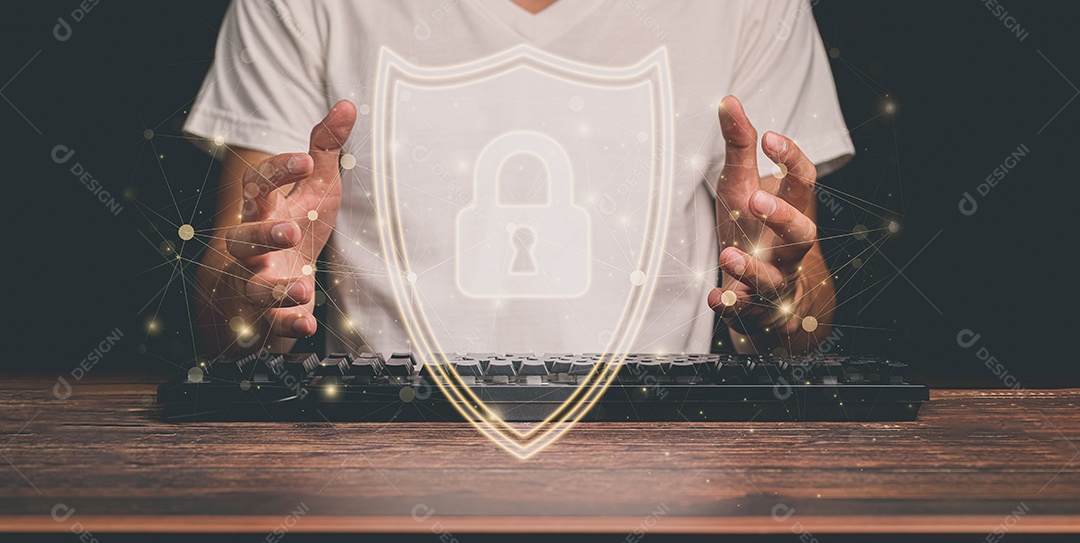 Holograma ícone cadeado sistema de proteção ilustração 3D do computador