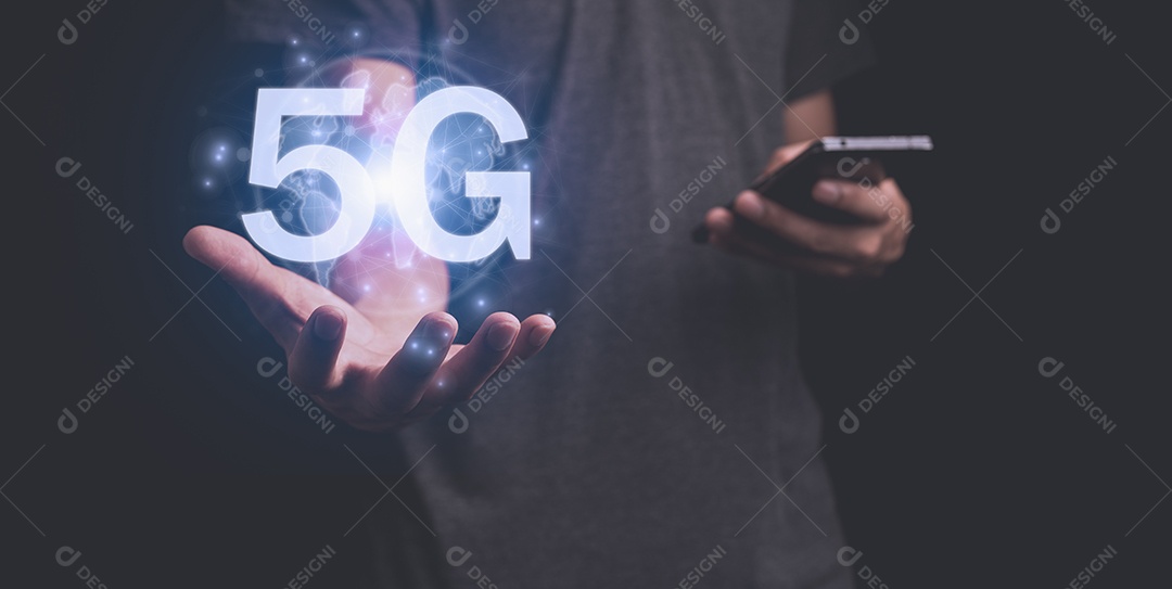 Ilustração 3D do sistema de comunicação de sinal 5G