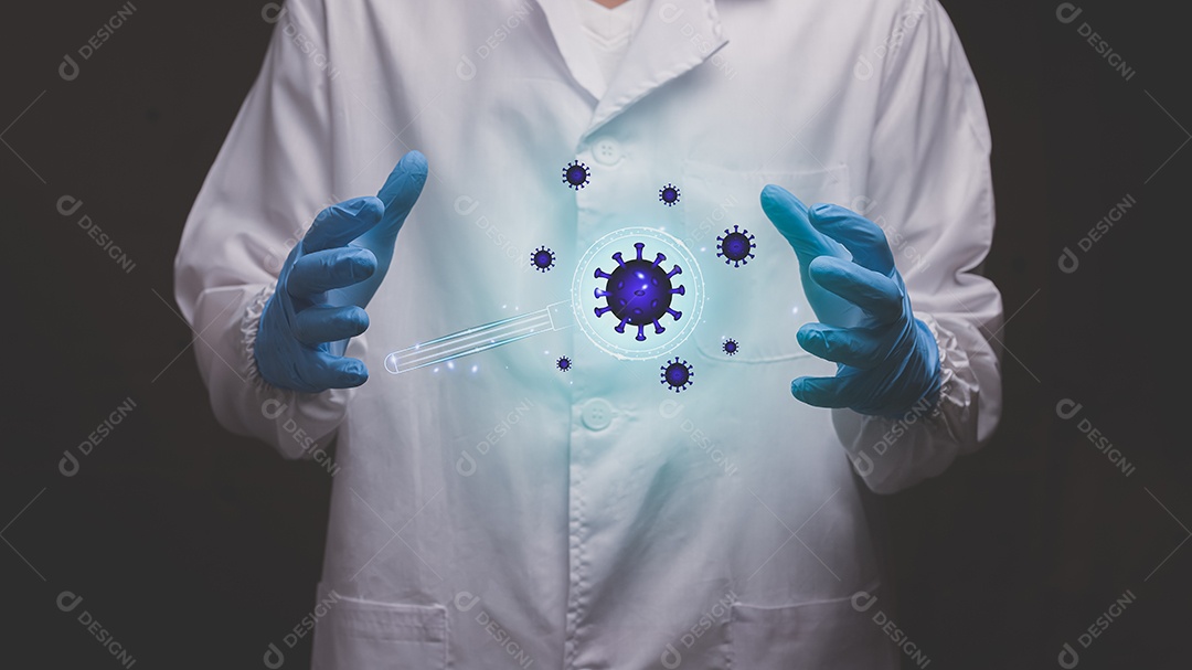 Médico tocando holograma eletrônico coronavírus moderno virtual