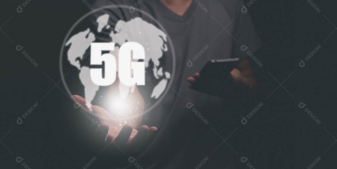 A ilustração 5G Sinal de comunicação em todo o mundo