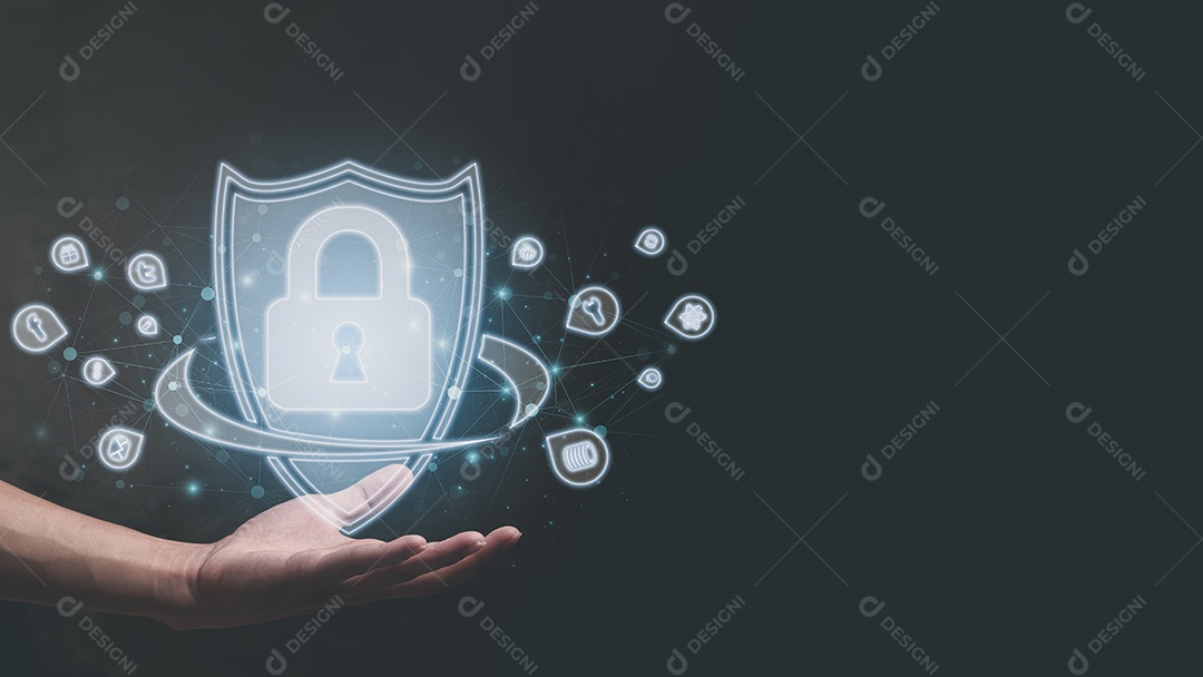 Símbolo, cadeado, proteção de dados na ilustração do mundo online