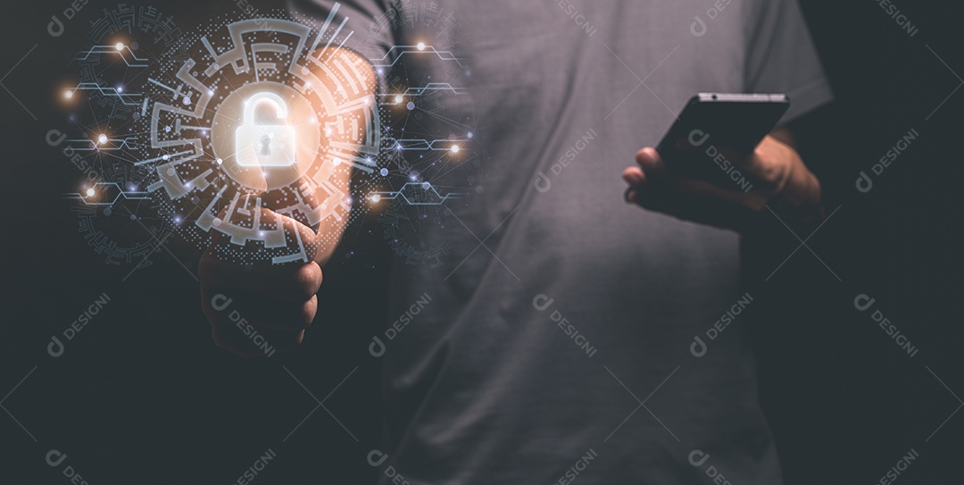 Smartphone para desbloquear com a ilustração do dedo