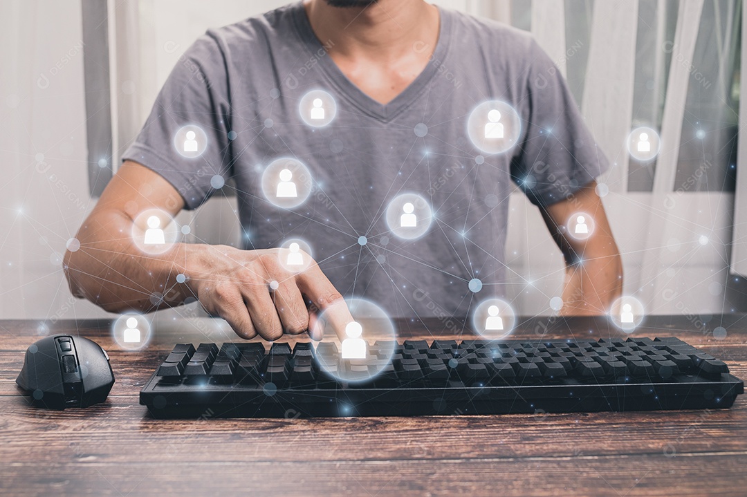 Ícones de redes sociais mostram contatos de comunicação. ilustração