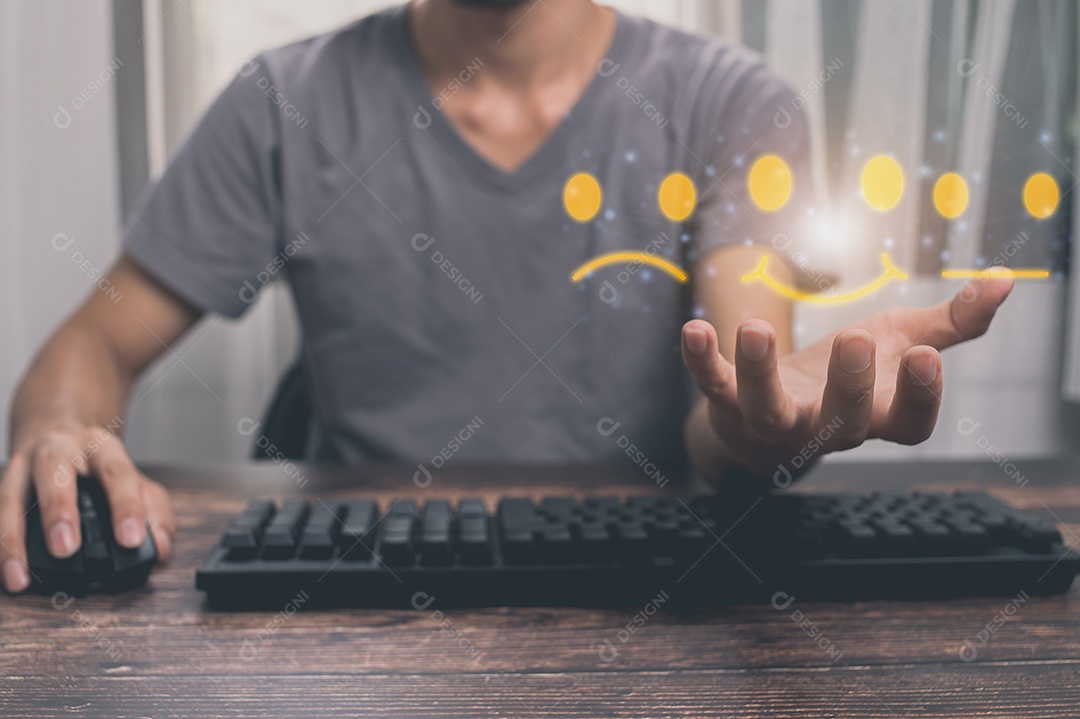 Avaliação do cliente Excelente satisfação com o serviço com rosto sorridente