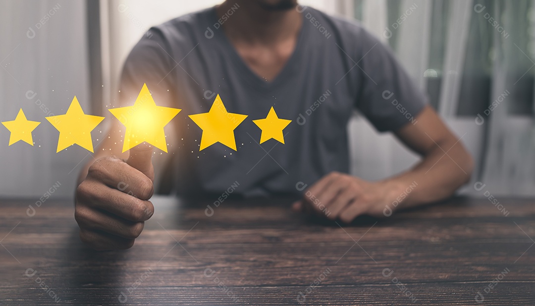 Avaliação do cliente Satisfação com o serviço, cinco estrelas ou ilustração excelente
