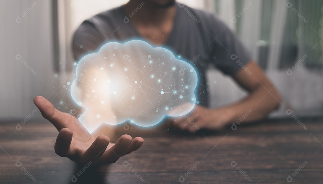 Mãos dadas, ícone do cérebro mostrando ideias, procurando ideias na ilustração do trabalho