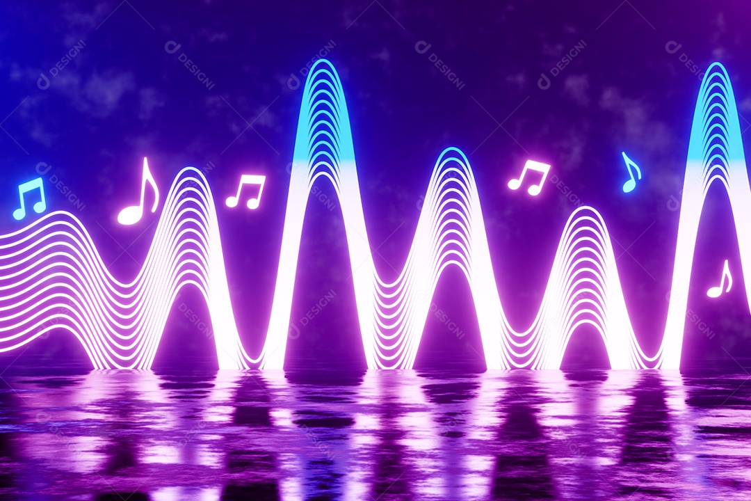 Renderização 3D ícones de musicas em neon