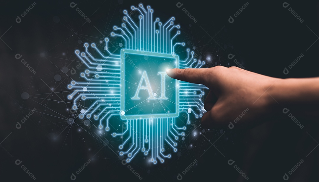 Mão com chip eletrônico AI