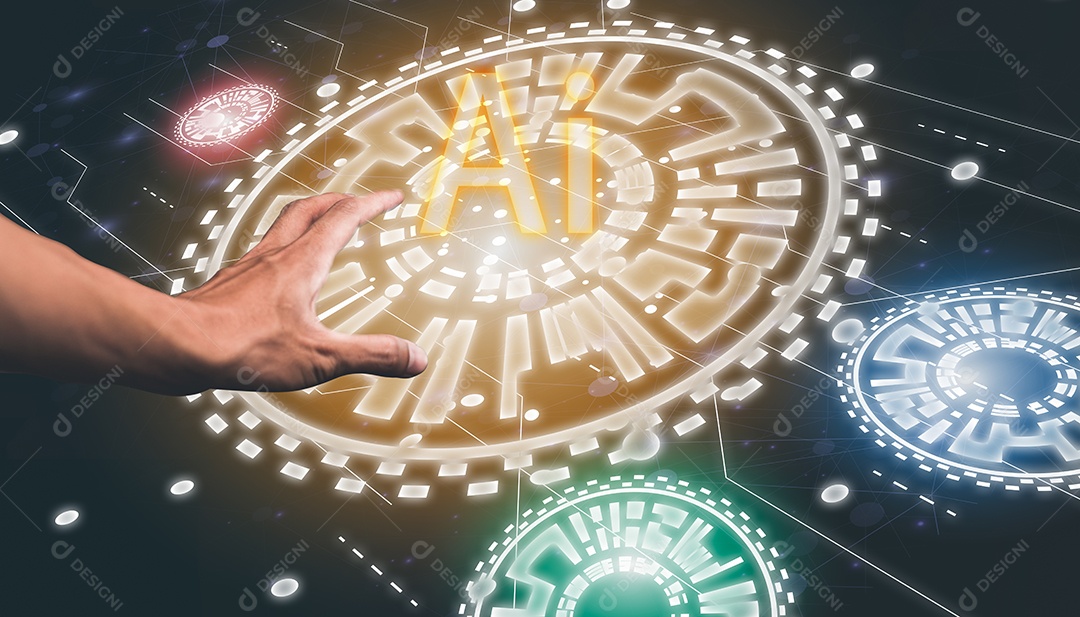 Mão com chip eletrônico AI