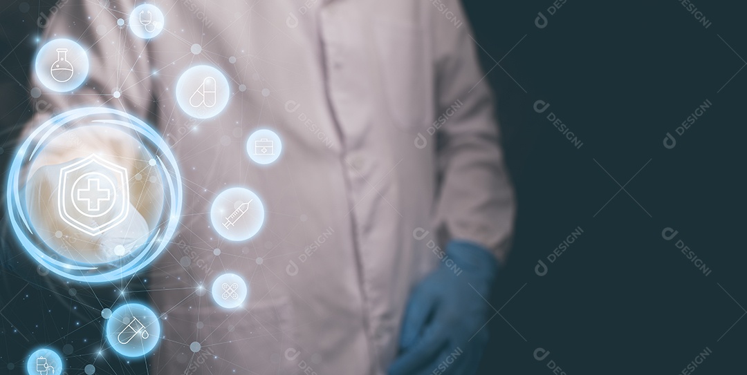 Médico mostrando ilustração de tratamento de ícone