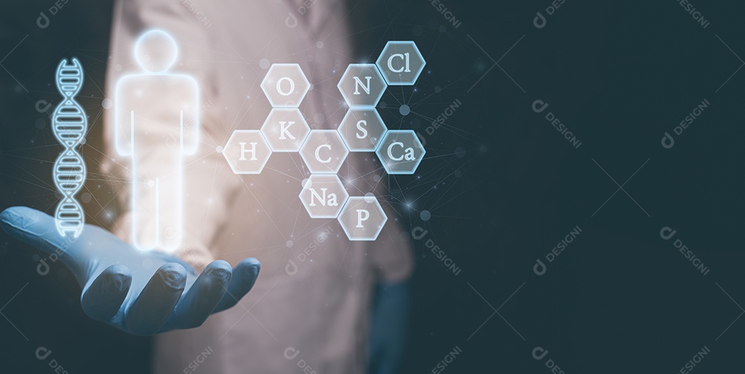 Médico mostra os símbolos, minerais, alimentos básicos que as pessoas precisam Ilustração