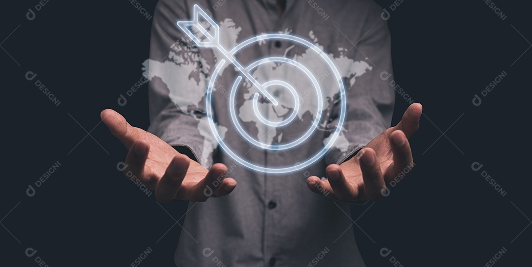 Mão segurando símbolo meta conceito negócios com ilustração de propósito