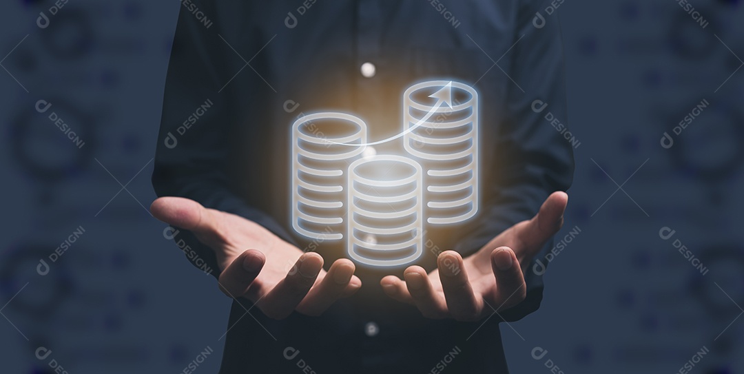 Símbolo de moedas empilhadas na mão ilustração