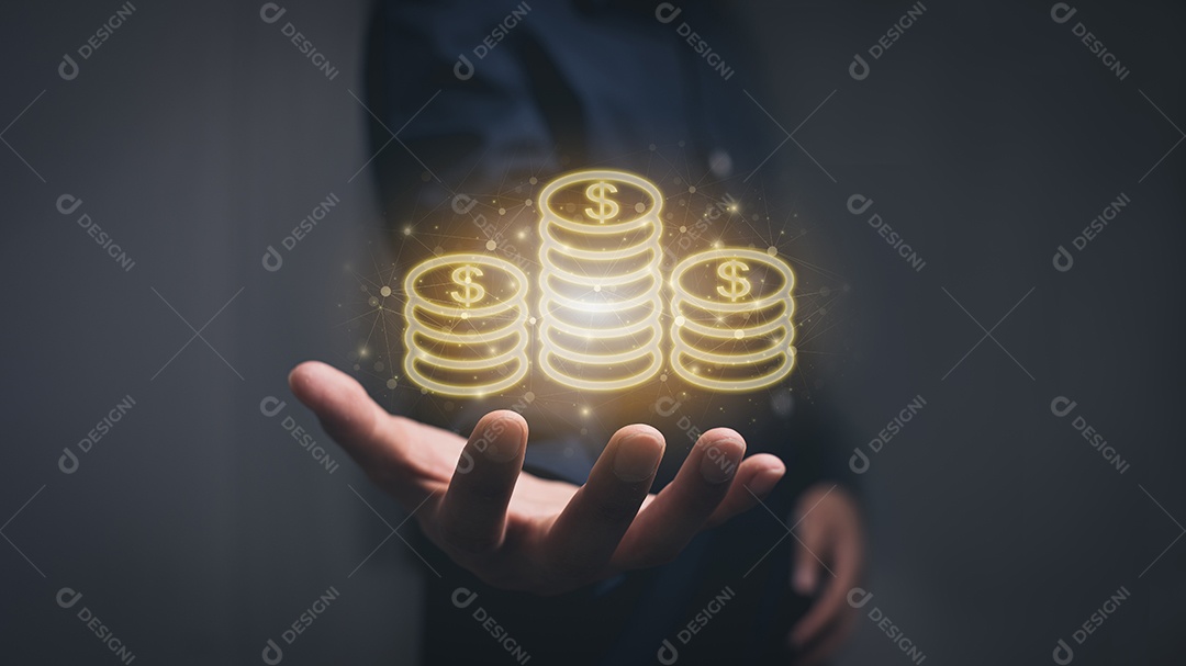 Símbolo de moedas empilhadas na mão ilustração