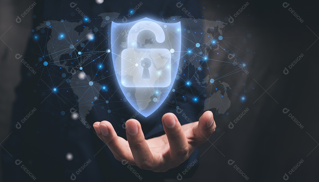 Símbolo, bloqueio, bloqueio e ilustração do sistema de segurança