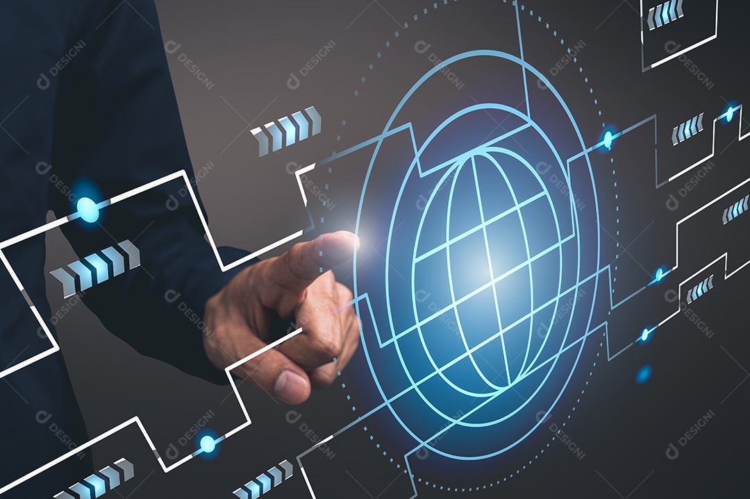 ilustração de globo de símbolo de mão apontando