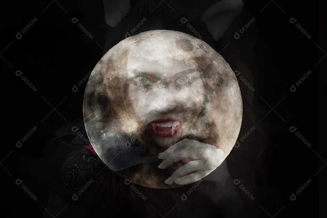 Dupla exposição bela jovem como vampiro sexy - dia das bruxas