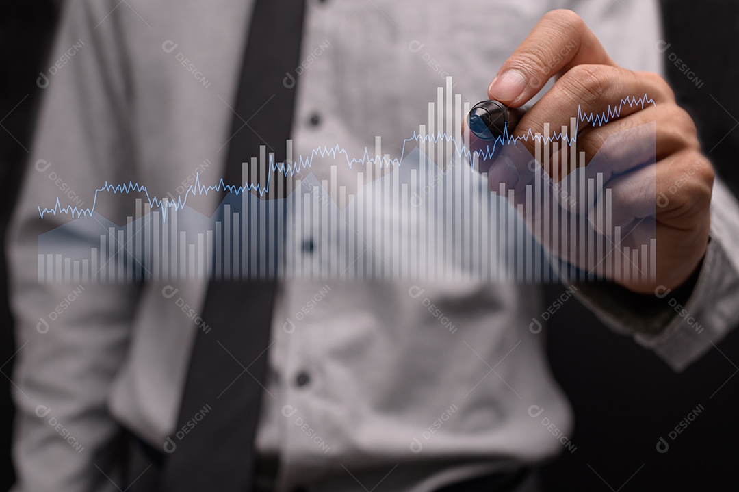 Empresário investindo em ações exibir gráfico de holograma ilustração