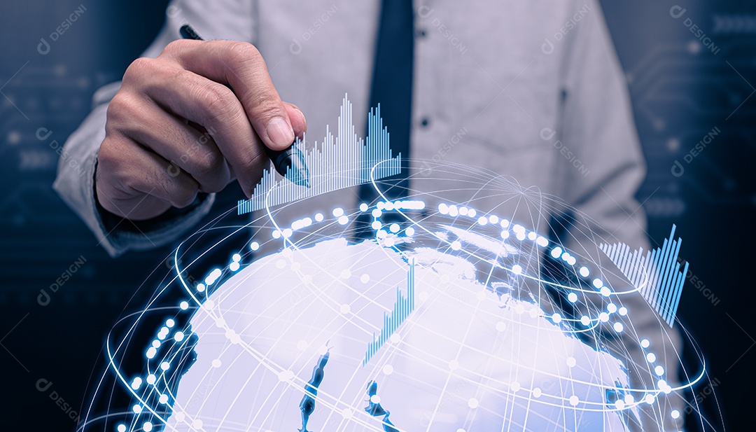 Empresário investindo em ações exibir gráfico de holograma negócios