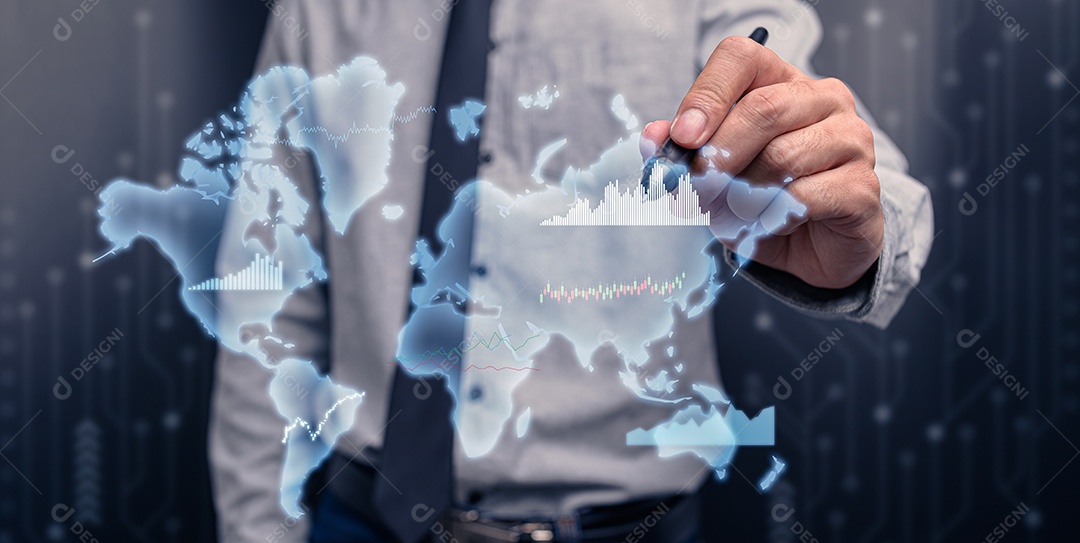 Empresário investindo em ações exibir gráfico de holograma negócios