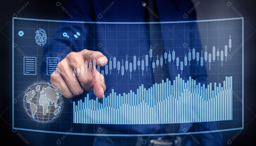 Businessman showing stock investment growth chart