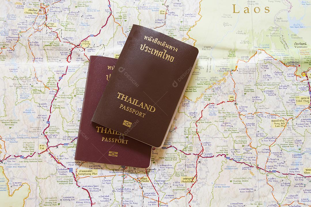 Passaporte da Tailândia no mapa para viagens mundiais e viagens no Laos e Combodia